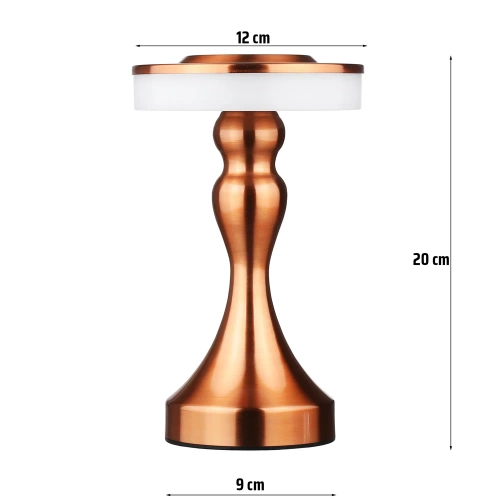 HJA14-A-KOPER | Tafellamp met ingebouwde batterij | Nachtlamp met drie kleuren licht | Sfeerlamp voor hotel of restaurant