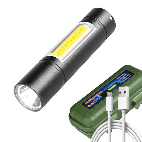 TL-510 | Mini Aluminium LED XPE CREE + COB taktisk lommelygte | indbygget batteri, micro USB kabel, etui | 600mAh, 450lm, 3 lystilstande