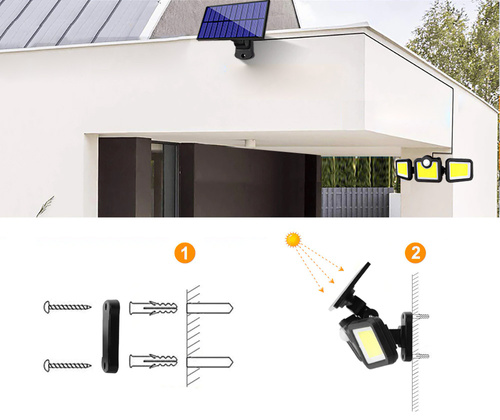 LD-171COB | LED solar lamp with motion and twilight sensor IP65 | 171 COB LEDs | IR remote control