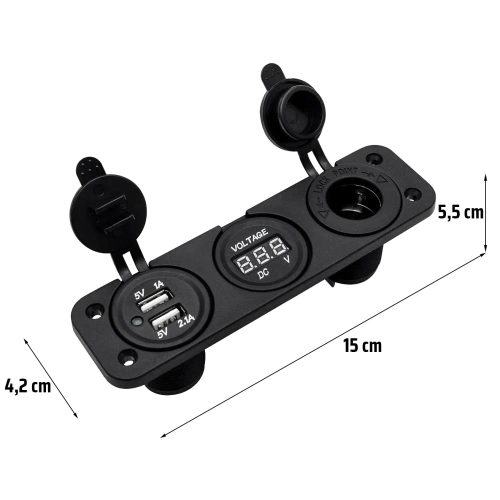 Pannello auto 3 in 1 12V 24V | Pannello di controllo con interruttori 12V | Presa accendisigari USB splitter | Voltmetro