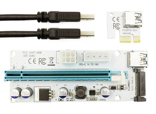 Riser 008S | PCI-E Riser | Grafikkartenerweiterung Adapterkarte mit Stromversorgung USB Kabel