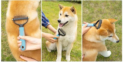 PDS-179-BLU | Spazzola per spazzolare pelo e sottopelo | Rifinitore per animali domestici | Pettine per la cura della pelliccia