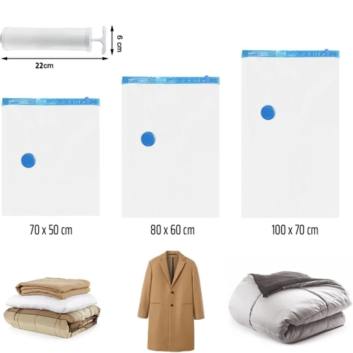 VCB-10en1-BLANCO | Bolsa de vacío para guardar ropa, ropa de cama | Kit de almacenamiento con bomba