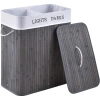 ZYL-100L-GRIS | Cesto de ropa gris | Contenedor de juguetes de bambú | Cesta de ropa de madera | Cesto de ropa sucia de dos compartimentos para el baño.