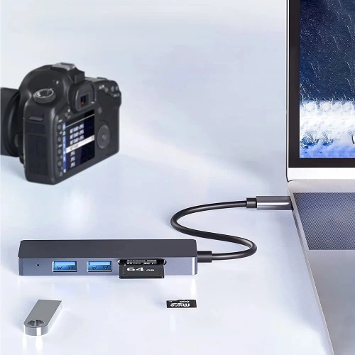 ХЪБ | USB-C сплитер за 3x USB + SD + TF карти | адаптер, сплитер тип С 5в1