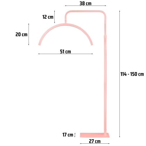 EPT-135-PINK | Lampa do tetovacieho štúdia | Beztienisté LED kozmetické svietidlo | Stojacia lampa pre kozmetické salóny, úpravu mihalníc a nechtov
