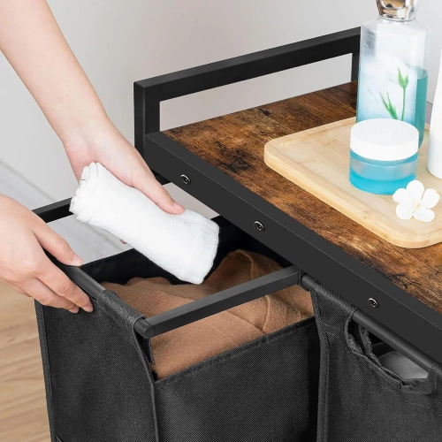 MZ-B30-BLACK | Laundry basket with shelf | Three-compartment laundry basket | Laundry basket with wheels