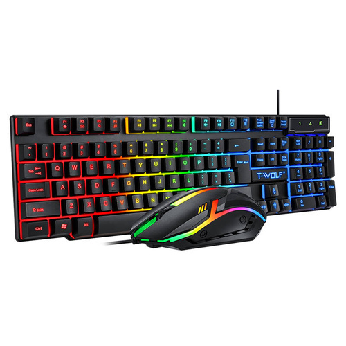 TF800 | Set de jocuri cu iluminare de fundal LED RGB, tastatură, mouse, căști, pad