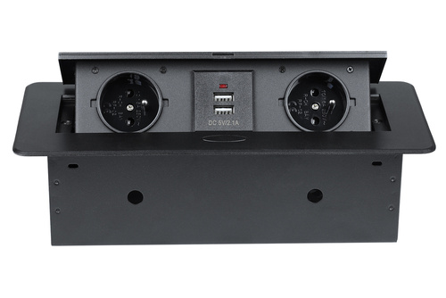 Doppel-Steckdose mit Schutzkontakt und 2x USB, versenkbar für Arbeitsplatte | JX-S267K