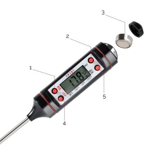 TP-101-ZWART | Digitale keukenthermometer | Thermometer met sonde | Een apparaat om de temperatuur van voedsel te controleren