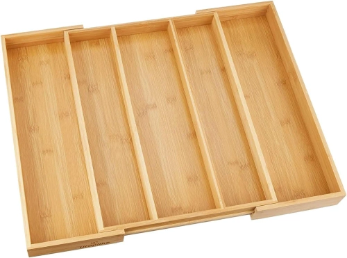 Cutlery Organizer | Bamboo, Adjustable XL Insert for Drawer with 5 Compartments | KBT-G513