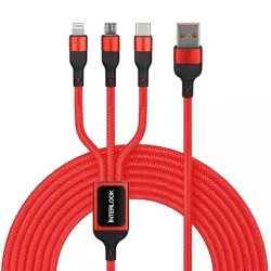 B5-3in1-ed | Cablu USB 3-în-1 | Cablu micro, USB TYPE-C. Iluminat | Cablu nailon 1,2 m