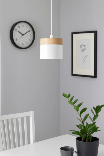 Luminária pendente com elemento de madeira | design minimalista em estilo escandinavo com soquete E27 para sala de estar e quarto | branco | YG-XD003-W