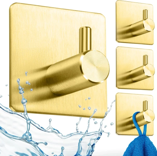 BXG-4PCS-GOLD | Gold hook for clothes, cloths, towels | Self-adhesive holder for kitchen accessories