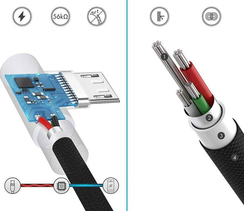 AM30 | Micro-USB 2M | Vinklet USB-telefonopladningskabel | Quick Charge 3.0 2.4A