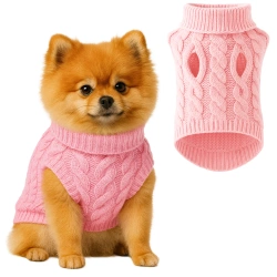 Suéter suave y elástico para perro o gato | talla M | cuello alto para invierno | PET-014M-PINK