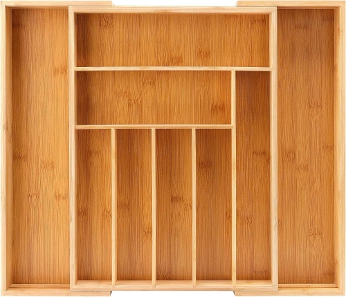 Cutlery Organizer | Bamboo, Adjustable XXL Drawer Insert with 9 Compartments | KBT-G944