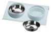  JDW-024-BLAUW | Een set voerbakken voor een hond of kat | Dubbele metalen kommen met standaard | Stalen kommen voor voedsel en water 