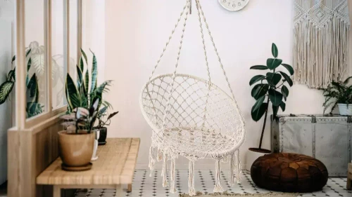 DY-A003-WIT | Hangstoel, Braziliaanse stoel, mand, schommel, hangmat | tot 120 kg