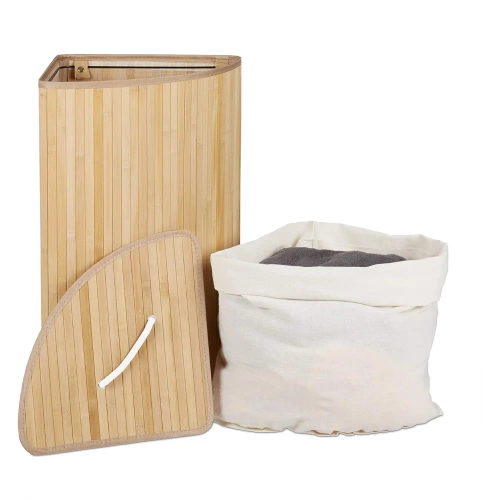 AYL-60L-LIBR | Coș de rufe natural | Recipient de jucării din bambus | Coș de rufe din lemn |. Coș de rufe cu un singur compartiment pentru baie | Coș de colț