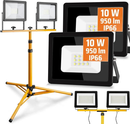 Arbeitsstativ 1,6M für Scheinwerfer | Beleuchtungsset 2 Halogenlampen 10W mit Stativ | FLT-1.6M