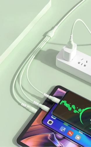 В2-3в1-зелений | USB кабель з трьома роз'ємами для зарядки