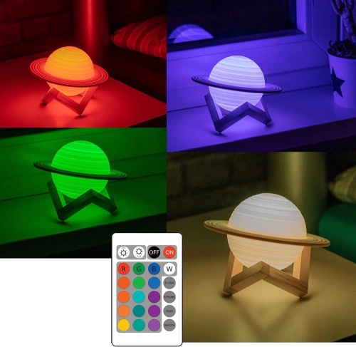 XK-D13 | Candeeiro de mesa em forma de Saturno | Luminária noturna com controle remoto RGB | Candeeiro infantil que muda de cor