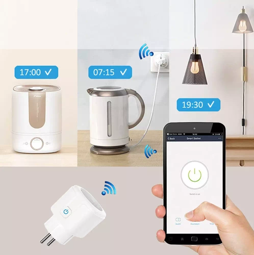 SM-P16 | Tomada Wi-Fi inteligente | Funciona com Google Assistant e Amazon Alexa | Operação via Smart Life ou Tuya Smart | Tipo Schuko | Wattímetro, temporizador