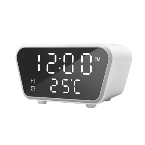 Intelligenter Wecker mit Qi 15 W kabelloser Ladefunktion | Wecker mit drei Alarmzeiten | Uhr mit Temperaturanzeige | SZ01-15W-W