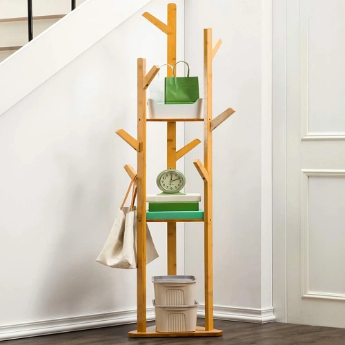 BYY-502-YW | Clothes rack with shelves | light bamboo