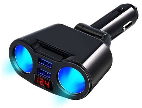 C10 | Cigarettænderstiksplitter med 2 USB 3.1A-porte | voltmeter