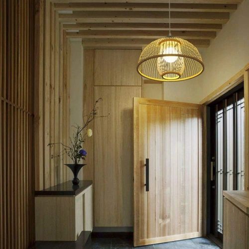 Lampă suspendată din bambus realizată manual | BOHO | candelabru chinezesc