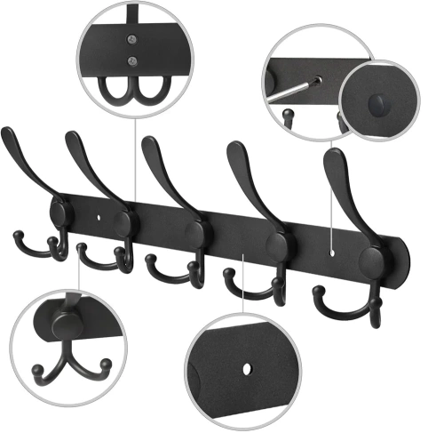 DSW-H05-BLACK | Metalinė drabužių kabykla | Rankšluosčių laikiklis | Sieninė kabykla | Drabužių kabliukas