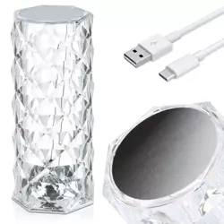 RPL-C03-W | Crystal LED table lamp | rose pattern | 3 colors of light, touch panel, USB-C cable, 2000mah battery