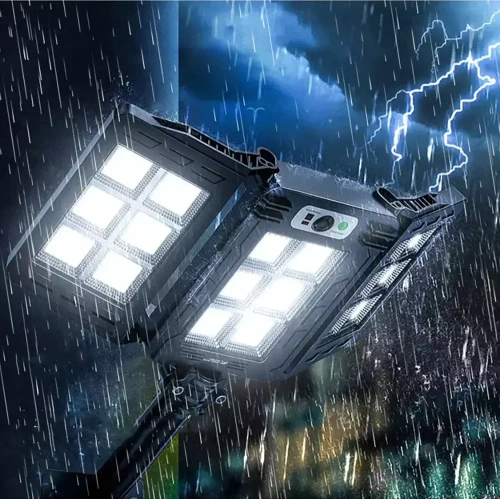 LD-W786 | Zahradní LED solární svítidlo s pohybovým a soumrakovým senzorem IP65 | 3 nastavitelné panely | 360 COB LED | IR dálkové ovládání