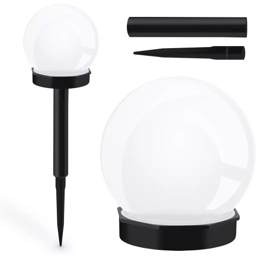 YNG-105-WC | Have solcellelampe hvid kugle | drevet, jord | 10 cm