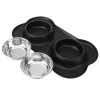 SBL-292-NEGRU | Bol dublu pentru animale de companie | Bol cu tampon anti-alunecare din silicon | Set două boluri metalice