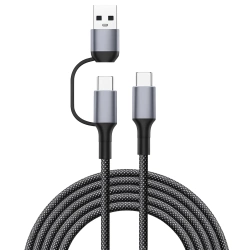 Кабель 2-в-1 USB-C + USB-A на USB-C | 100 Вт PD | 1 м | кабель у нейлоновому обплетенні з швидкою зарядкою | C13-1M-100W