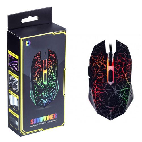 PC-M3 | Mouse per computer da gioco, cablato, ottico, USB | Retroilluminazione a LED RGB | 1200-4000 DPI, 6 pulsanti