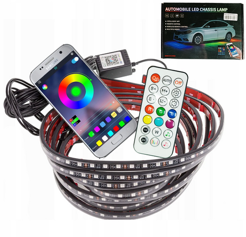 LED-strip onder de auto | RGB-NEON | Bluetooth-verbinding met de applicatie op de telefoon | Lengte van de stroken: 90 cm x 2 en 120 cm x 2