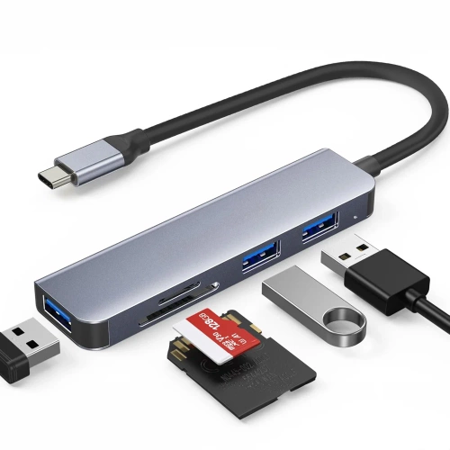 HUB | USB-C elosztó 3x USB + SD + TF kártyákhoz | adapter, osztó C típusú 5in1