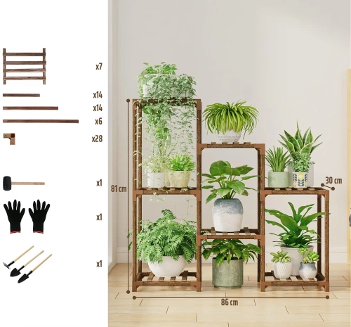 NZ251-BAMBOOS | Medinis gėlių stovas gėlių vazonams | Augalų stovas | Gėlių lentyna