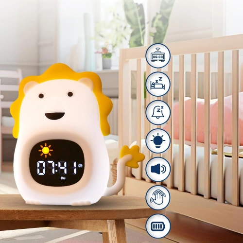 LED Children's Alarm Clock with Night Light and White Noise - Colored Light, Alarm, Sunrise Simulation | Night Light with Built-in Battery | JL-822