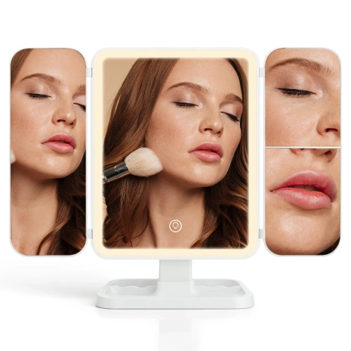 Sammenklappeligt makeup-spejl med LED-belysning og 2X 3X forstørrelse | hvid | XR-3300-WHITE