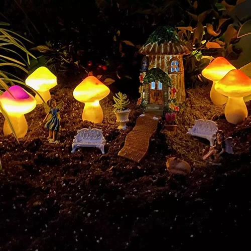 FLD-19-W | Lampe solaire de jardin LED Champignons 3 pcs | 22cm, 600mAh