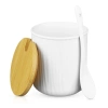 XM07-85-BRANCO | Açucareiro de porcelana com colher | Recipiente de açúcar com tampa de bambu
