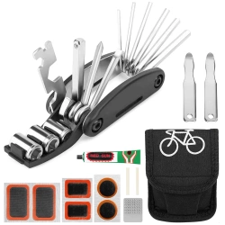 Set di attrezzi per bicicletta 16 in 1 | Multitool con accessori per riparazione camera d’aria e pneumatico | XBGJ-Multi