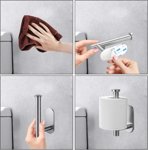 JZU-304-SØLV | Sølv papirholder | Selvklæbende toiletpapir bøjle