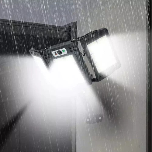 LD-W786 | LED solar havelampe med bevægelses- og skumringssensor IP65 | 3 justerbare paneler | 360 COB LED'er | IR fjernbetjening