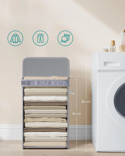 UYL-80L-GRIS | Panier à linge gris | Conteneur de jouets en bambou | Panier à vêtements en bois | Panier à linge à un compartiment pour la salle de bain